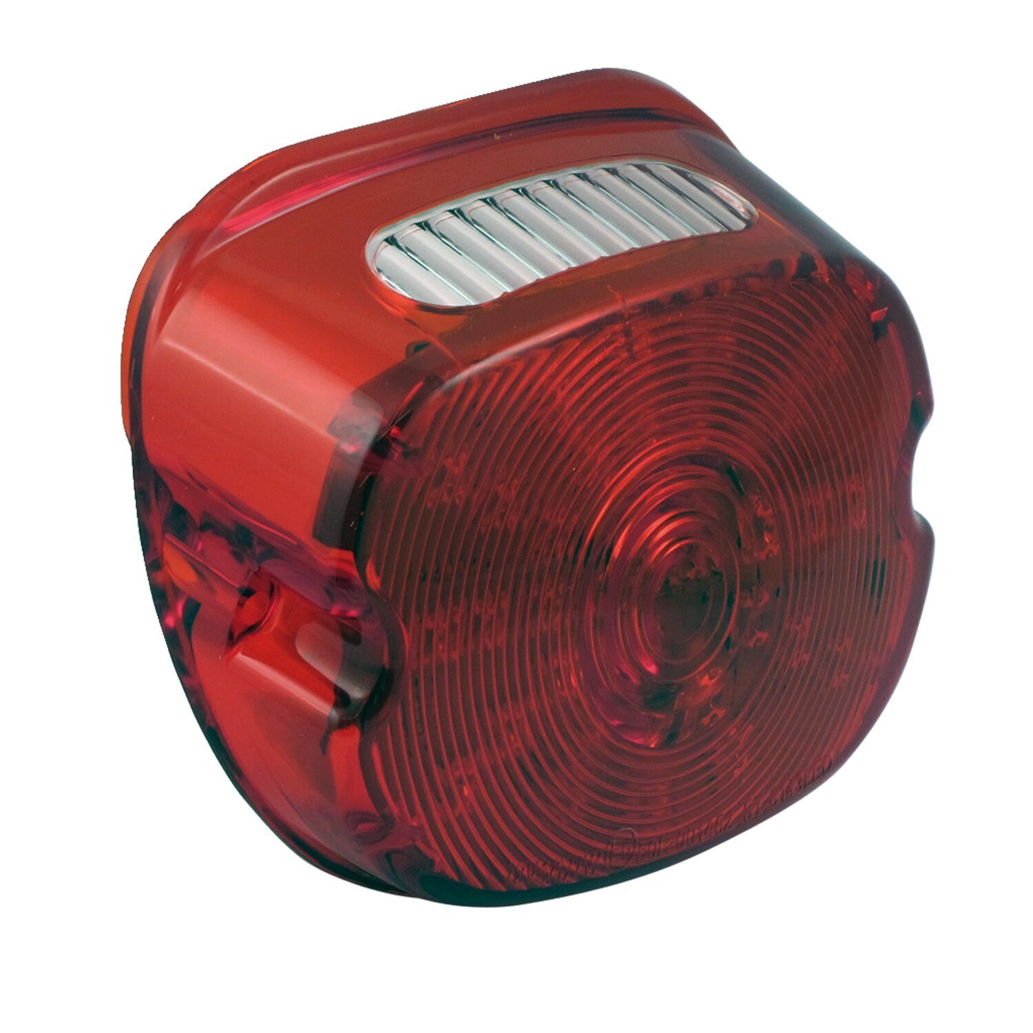 Laydown LED taillight lens assembly. Red lens