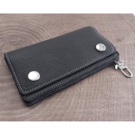 Amigaz Black Soft Leather Biker Wallet with Piping